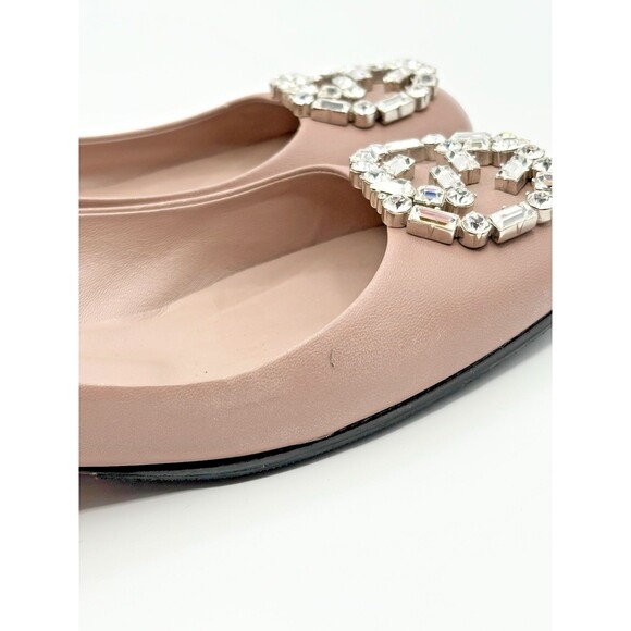 Gucci Nappa Crystal Interlocking G Low Heel Pumps Pink/Nude Leather Sz EU 35.5 - Picture 10 of 15